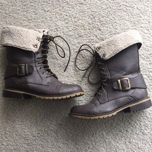 Brown Fur Lined Combat Boots